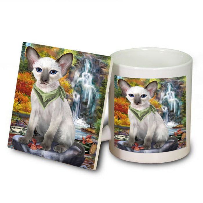 Scenic Waterfall Blue Point Siamese Cat Mug and Coaster Set MUC54658