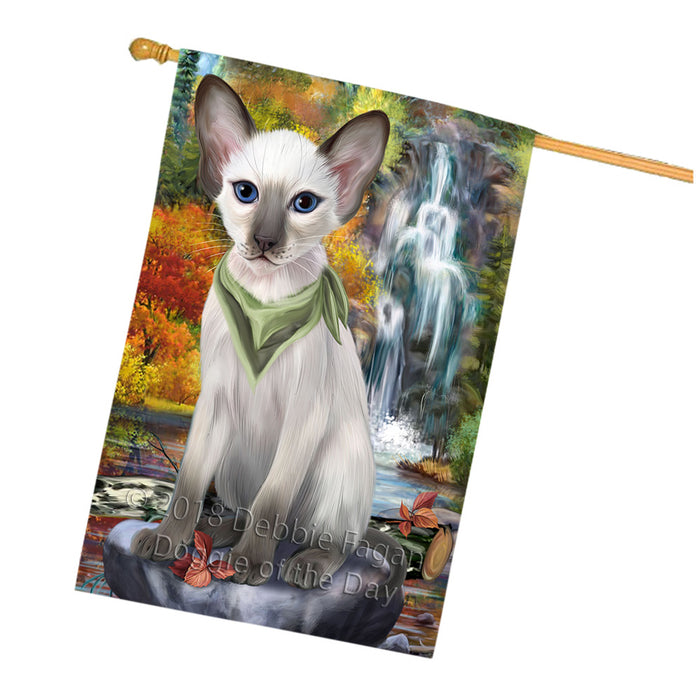 Scenic Waterfall Blue Point Siamese Cat House Flag FLG54992