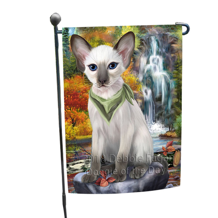 Scenic Waterfall Blue Point Siamese Cat Garden Flag GFLG54856