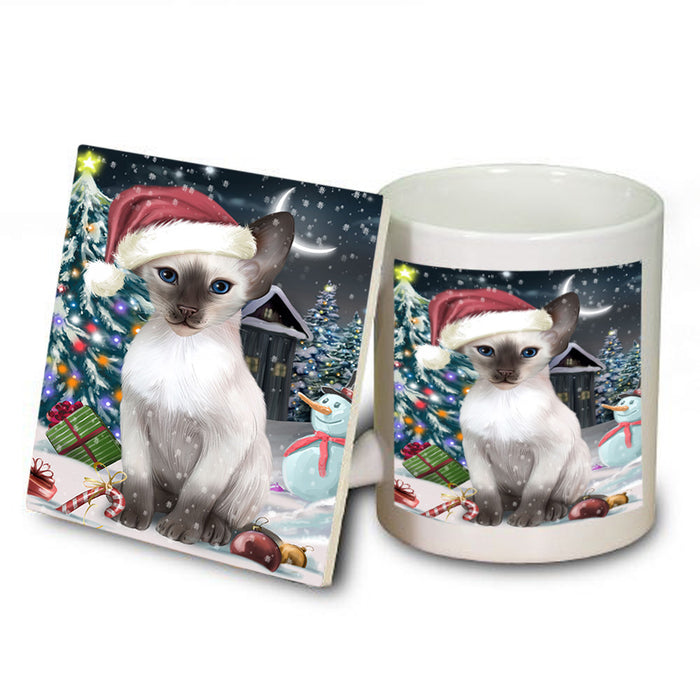 Have a Holly Jolly Christmas Happy Holidays Blue Point Siamese Cat Mug and Coaster Set MUC54231