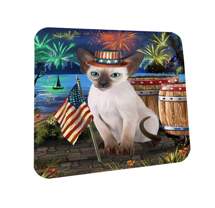 4th of July Independence Day Firework Blue Point Siamese Cat Coasters Set of 4 CST54002