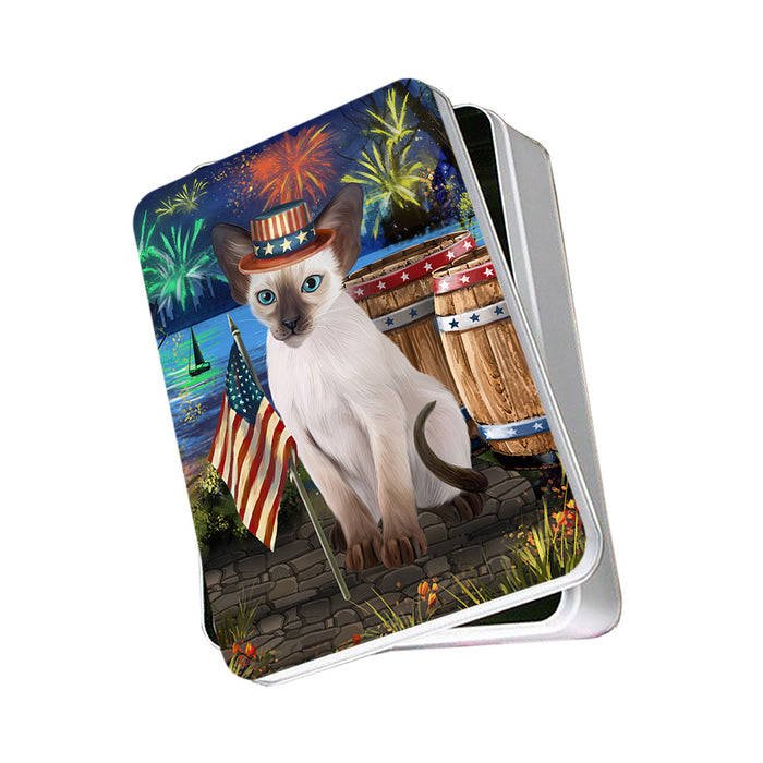 4th of July Independence Day Firework Blue Point Siamese Cat Photo Storage Tin PITN53987