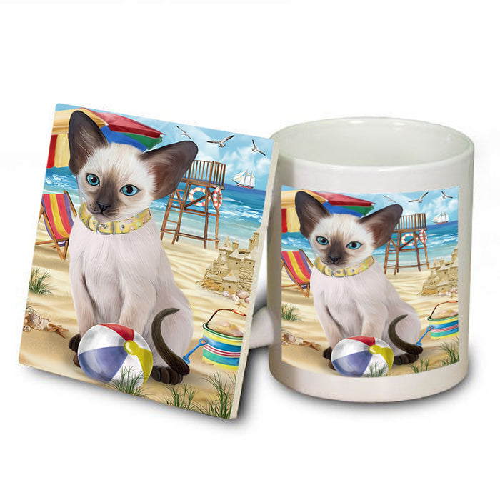 Pet Friendly Beach Blue Point Siamese Cat Mug and Coaster Set MUC54156