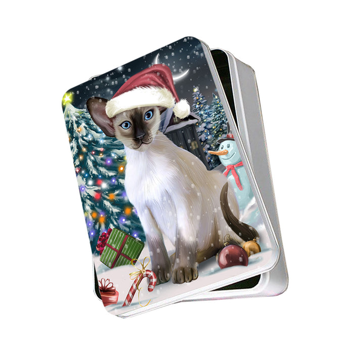 Have a Holly Jolly Christmas Happy Holidays Blue Point Siamese Cat Photo Storage Tin PITN54183
