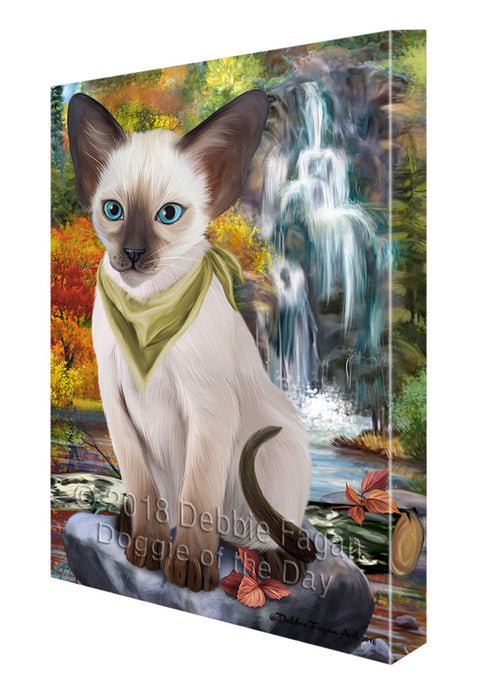 Scenic Waterfall Blue Point Siamese Cat Canvas Print Wall Art Décor CVS111005