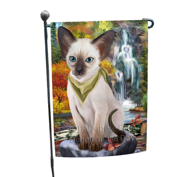 Scenic Waterfall Blue Point Siamese Cat Garden Flag GFLG54857