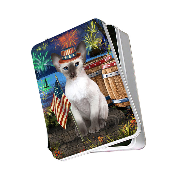 4th of July Independence Day Firework Blue Point Siamese Cat Photo Storage Tin PITN53988