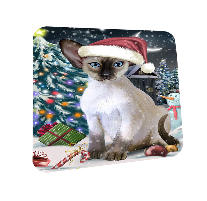 Have a Holly Jolly Christmas Happy Holidays Blue Point Siamese Cat Coasters Set of 4 CST54198