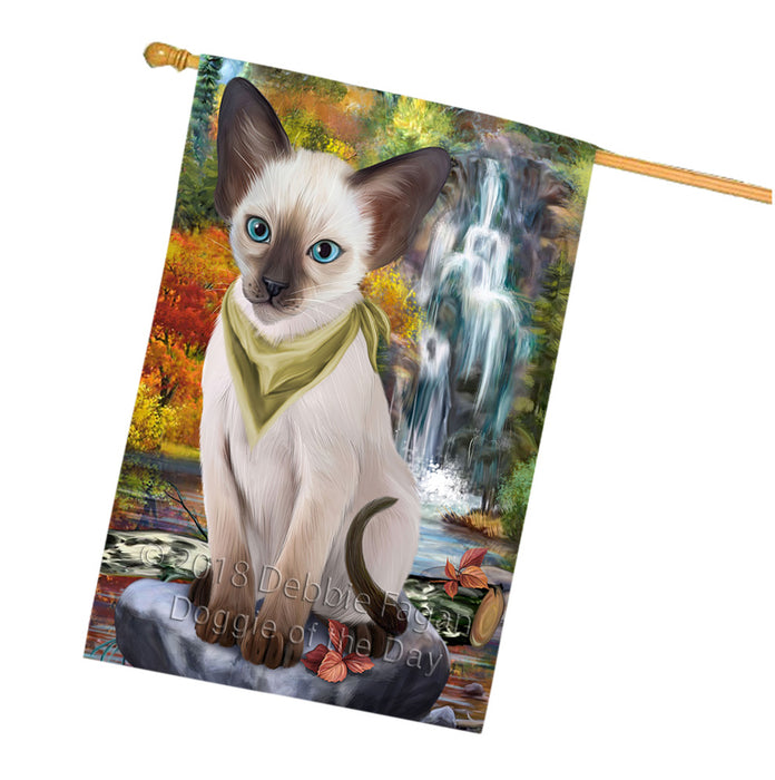 Scenic Waterfall Blue Point Siamese Cat House Flag FLG54993