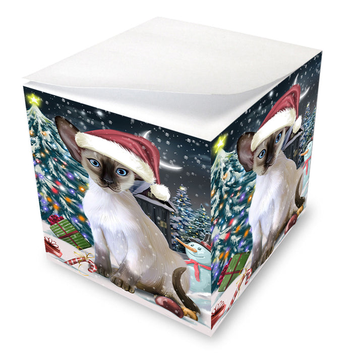 Have a Holly Jolly Christmas Happy Holidays Blue Point Siamese Cat Note Cube NOC55886
