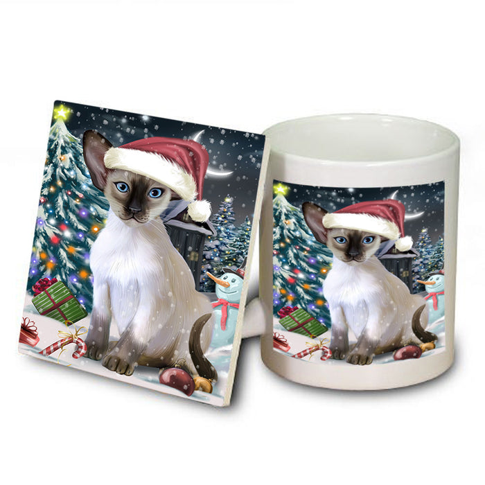 Have a Holly Jolly Christmas Happy Holidays Blue Point Siamese Cat Mug and Coaster Set MUC54232