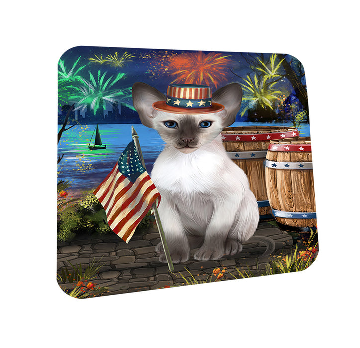 4th of July Independence Day Firework Blue Point Siamese Cat Coasters Set of 4 CST54003