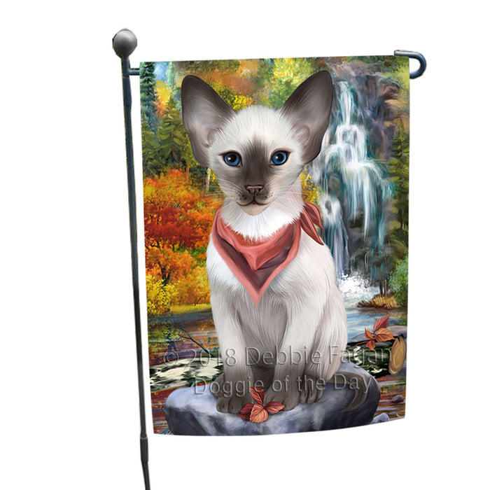 Scenic Waterfall Blue Point Siamese Cat Garden Flag GFLG54858