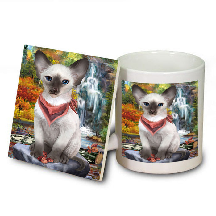 Scenic Waterfall Blue Point Siamese Cat Mug and Coaster Set MUC54660