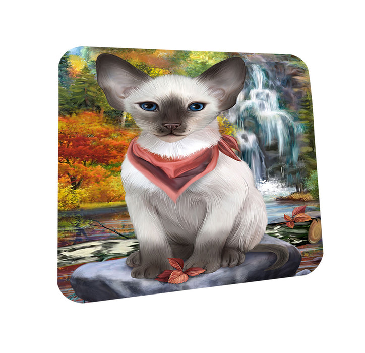 Scenic Waterfall Blue Point Siamese Cat Coasters Set of 4 CST54626
