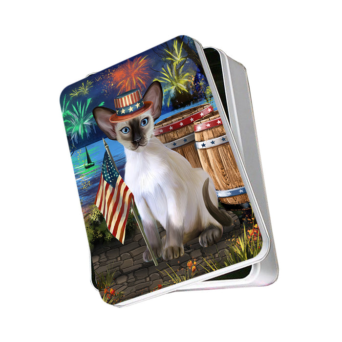 4th of July Independence Day Firework Blue Point Siamese Cat Photo Storage Tin PITN53989