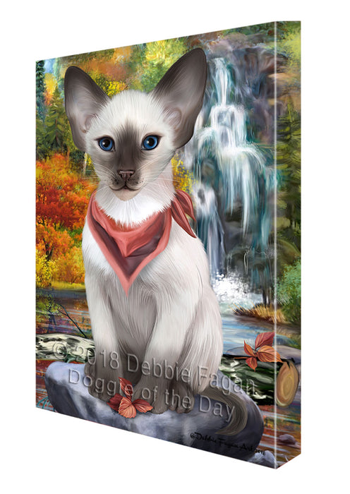 Scenic Waterfall Blue Point Siamese Cat Canvas Print Wall Art Décor CVS111014