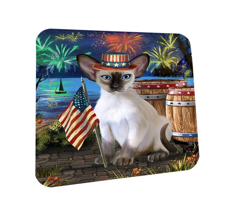 4th of July Independence Day Firework Blue Point Siamese Cat Coasters Set of 4 CST54004