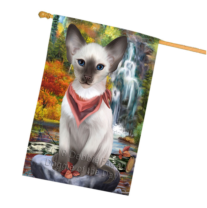 Scenic Waterfall Blue Point Siamese Cat House Flag FLG54994