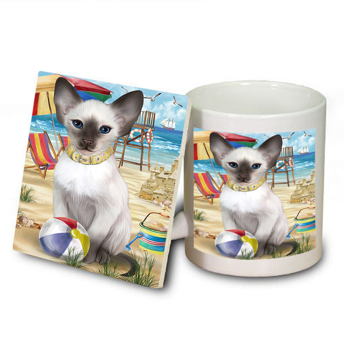 Pet Friendly Beach Blue Point Siamese Cat Mug and Coaster Set MUC54157