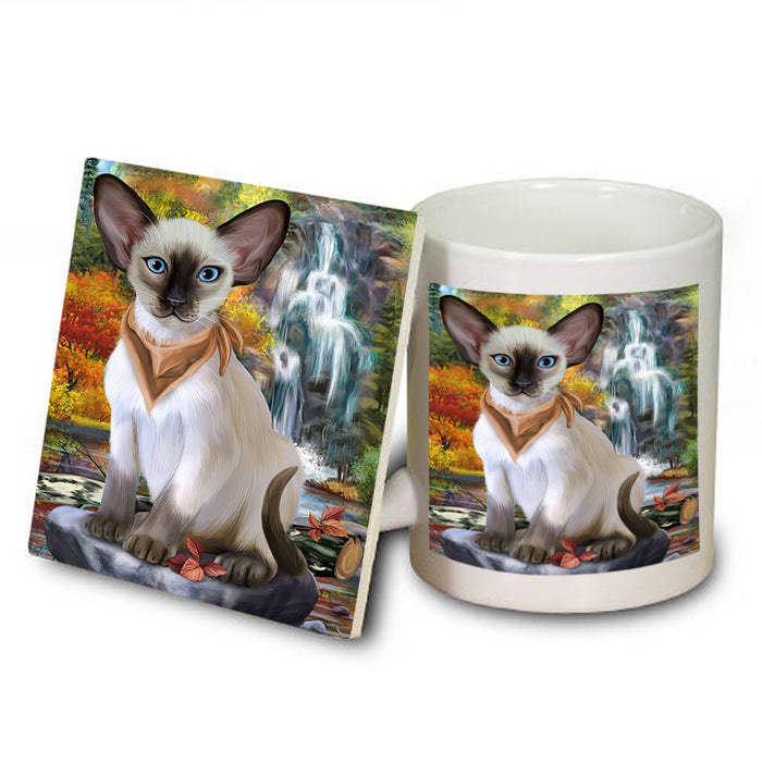 Scenic Waterfall Blue Point Siamese Cat Mug and Coaster Set MUC54661