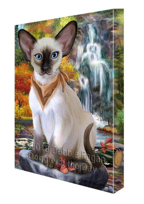 Scenic Waterfall Blue Point Siamese Cat Canvas Print Wall Art Décor CVS111023