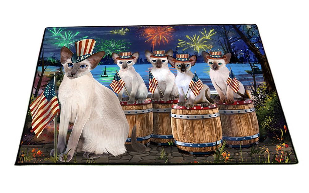 4th of July Independence Day Firework Blue Point Siamese Cats Floormat FLMS54362