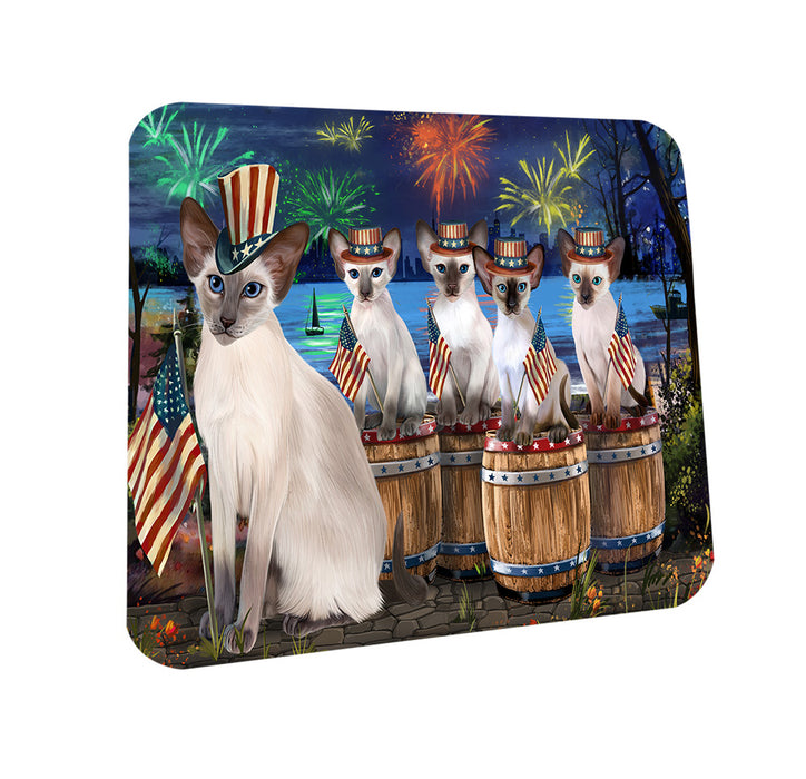 4th of July Independence Day Firework Blue Point Siamese Cats Coasters Set of 4 CST54067