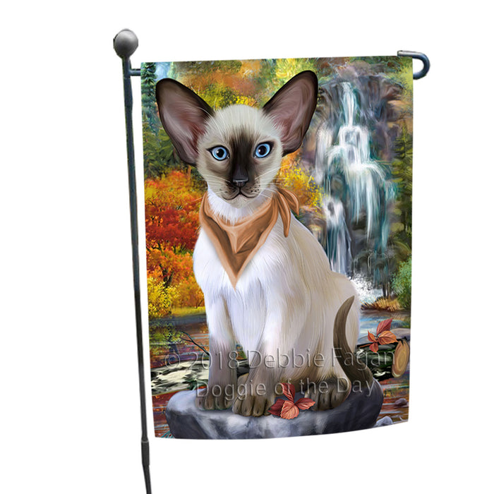 Scenic Waterfall Blue Point Siamese Cat Garden Flag GFLG54859
