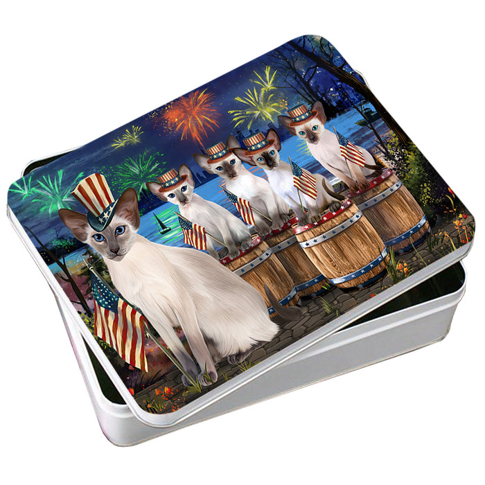 4th of July Independence Day Firework Blue Point Siamese Cats Photo Storage Tin PITN54052