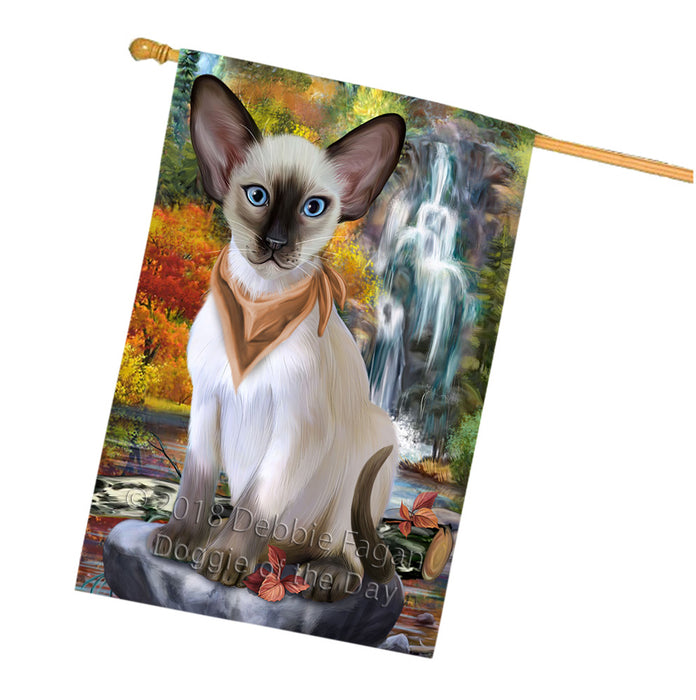 Scenic Waterfall Blue Point Siamese Cat House Flag FLG54995
