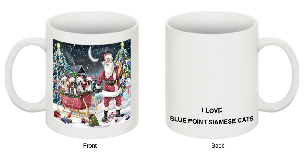 Santa Sled Christmas Happy Holidays Blue Point Siamese Cats Coffee Mug MUG49775