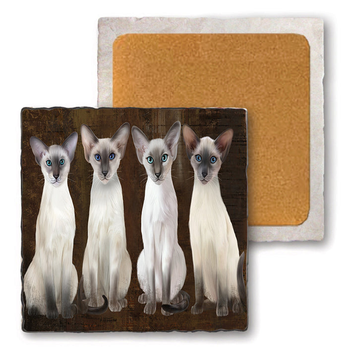Rustic 4 Blue Point Siamese Cats Set of 4 Natural Stone Marble Tile Coasters MCST49358