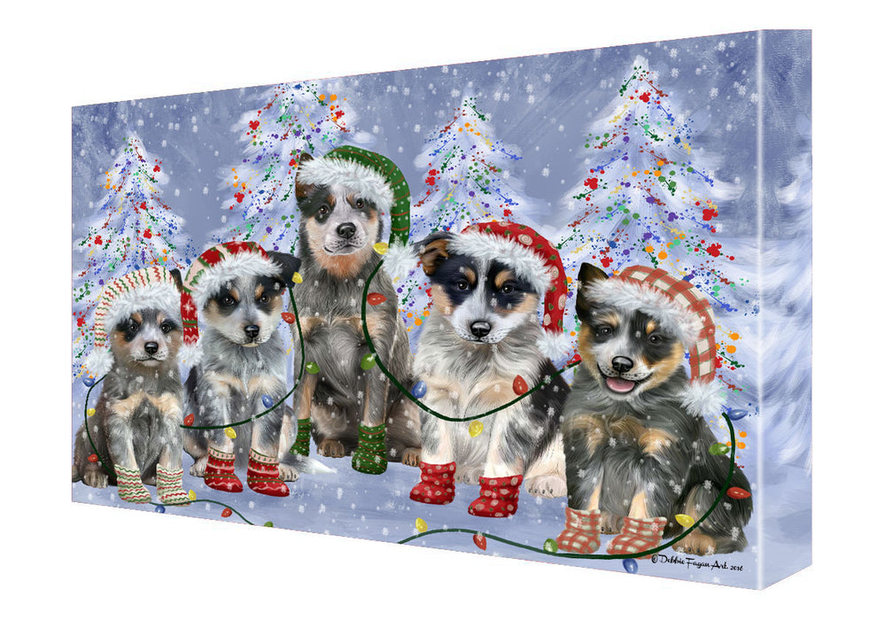 Christmas Lights and Blue Heeler Dogs Canvas Wall Art - Premium Quality Ready to Hang Room Decor Wall Art Canvas - Unique Animal Printed Digital Painting for Decoration
