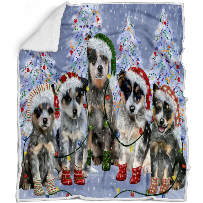 Christmas Lights and Blue Heeler Dogs Blanket - Lightweight Soft Cozy and Durable Bed Blanket - Animal Theme Fuzzy Blanket for Sofa Couch