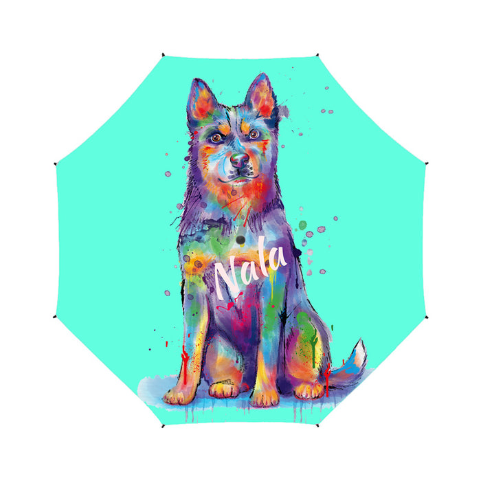 Custom Pet Name Personalized Watercolor Blue Heeler DogSemi-Automatic Foldable Umbrella