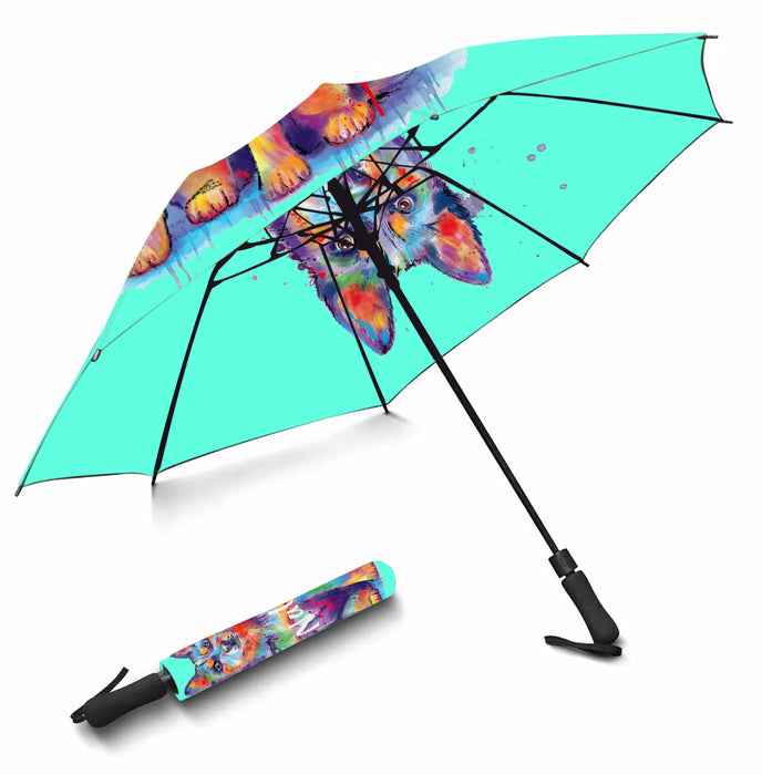 Custom Pet Name Personalized Watercolor Blue Heeler DogSemi-Automatic Foldable Umbrella