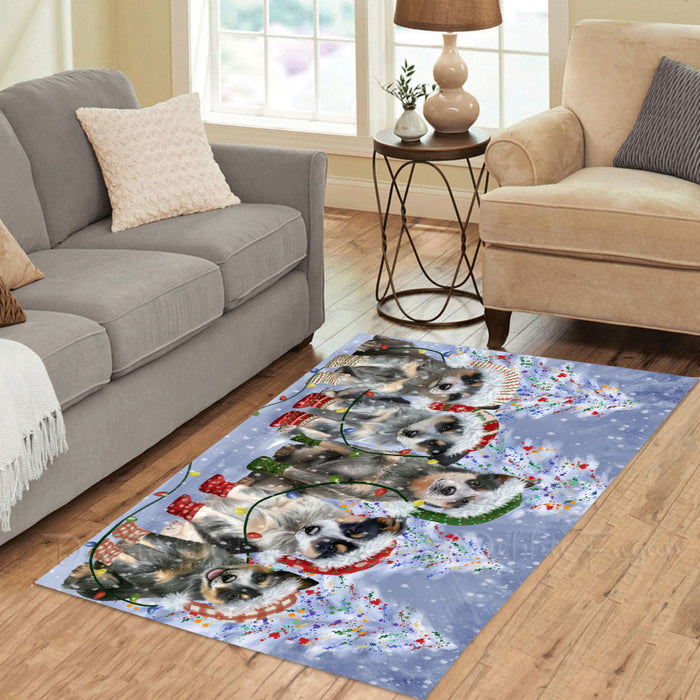 Christmas Lights and Blue Heeler Dogs Area Rug - Ultra Soft Cute Pet Printed Unique Style Floor Living Room Carpet Decorative Rug for Indoor Gift for Pet Lovers