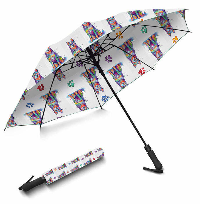 Watercolor Mini Blue Heeler DogsSemi-Automatic Foldable Umbrella
