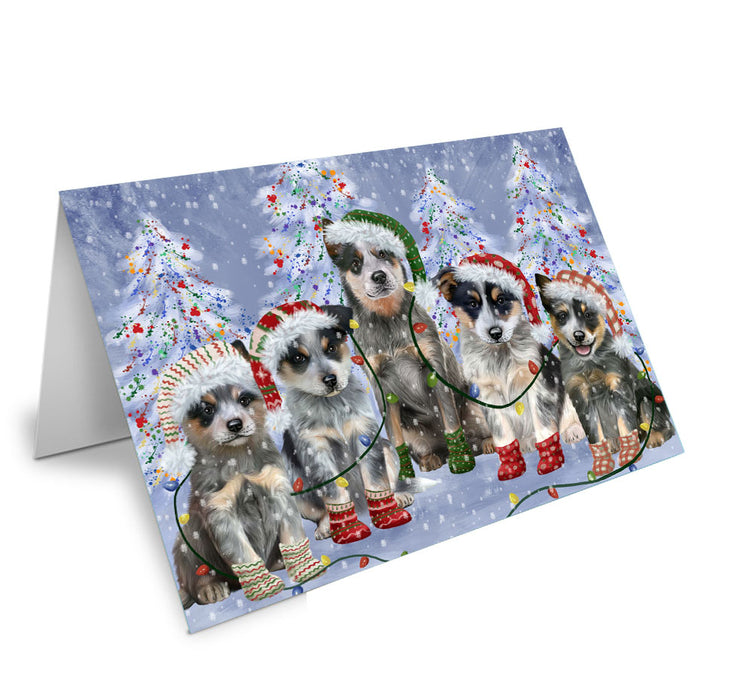 Christmas Lights and Blue Heeler Dogs Handmade Artwork Assorted Pets Greeting Cards and Note Cards with Envelopes for All Occasions and Holiday Seasons