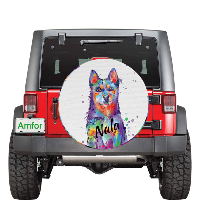 Custom Pet Name Personalized Watercolor Blue Heeler Dog Car Tire Cover