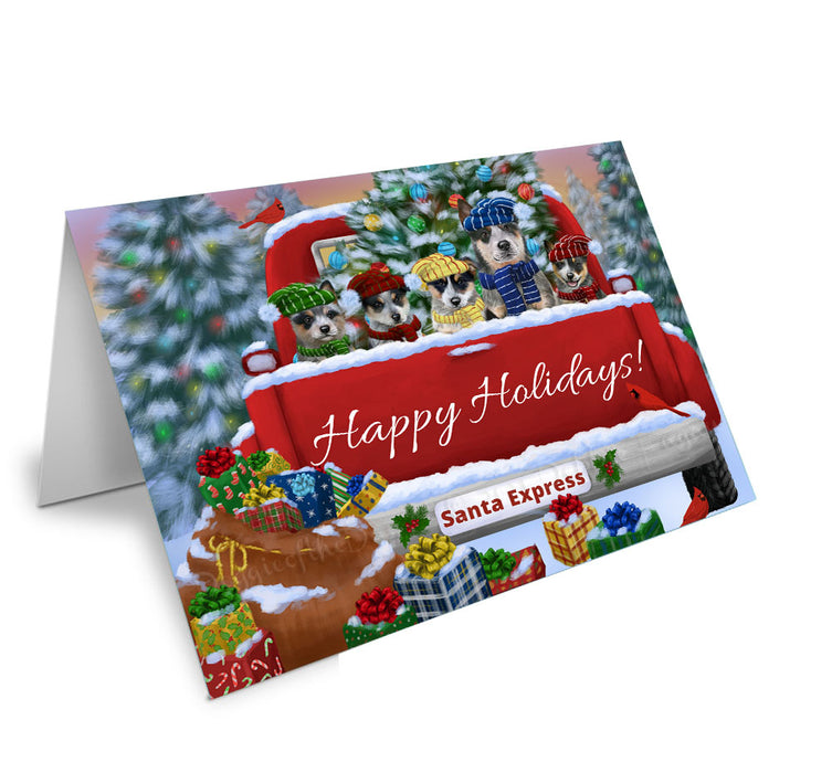 Christmas Red Truck Travlin Home for the Holidays Blue Heeler Dogs Handmade Artwork Assorted Pets Greeting Cards and Note Cards with Envelopes for All Occasions and Holiday Seasons
