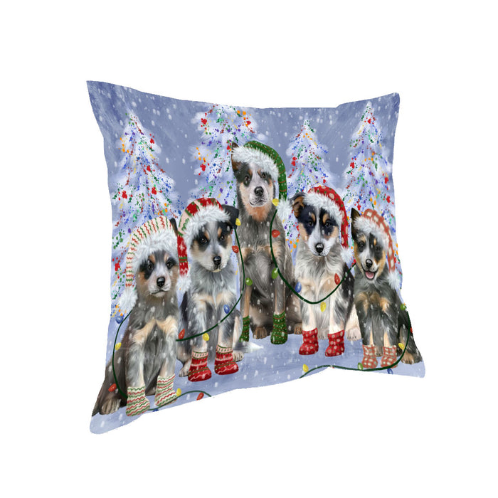Christmas Lights and Blue Heeler Dogs Pillow with Top Quality High-Resolution Images - Ultra Soft Pet Pillows for Sleeping - Reversible & Comfort - Ideal Gift for Dog Lover - Cushion for Sofa Couch Bed - 100% Polyester