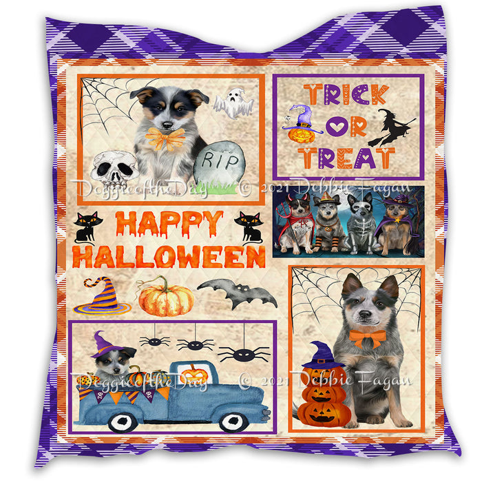 Happy Halloween Trick or Treat Pumpkin Blue Heeler Dogs Lightweight Soft Bedspread Coverlet Bedding Quilt QUILT60781