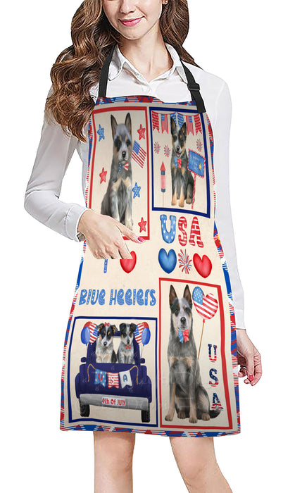 4th of July Independence Day I Love USA Blue Heeler Dogs Apron - Adjustable Long Neck Bib for Adults - Waterproof Polyester Fabric With 2 Pockets - Chef Apron for Cooking, Dish Washing, Gardening, and Pet Grooming
