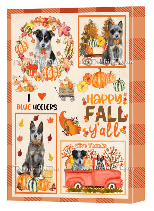 Happy Fall Y'all Pumpkin Blue Heeler Dogs Canvas Wall Art - Premium Quality Ready to Hang Room Decor Wall Art Canvas - Unique Animal Printed Digital Painting for Decoration