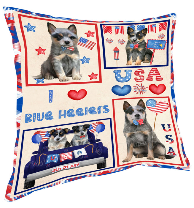 4th of July Independence Day I Love USA Blue Heeler Dogs Pillow with Top Quality High-Resolution Images - Ultra Soft Pet Pillows for Sleeping - Reversible & Comfort - Ideal Gift for Dog Lover - Cushion for Sofa Couch Bed - 100% Polyester