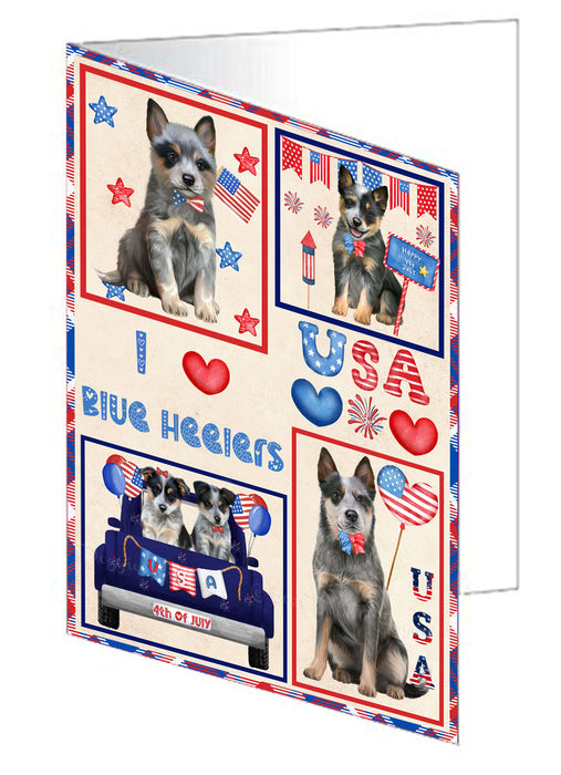 4th of July Independence Day I Love USA Blue Heeler Dogs Handmade Artwork Assorted Pets Greeting Cards and Note Cards with Envelopes for All Occasions and Holiday Seasons