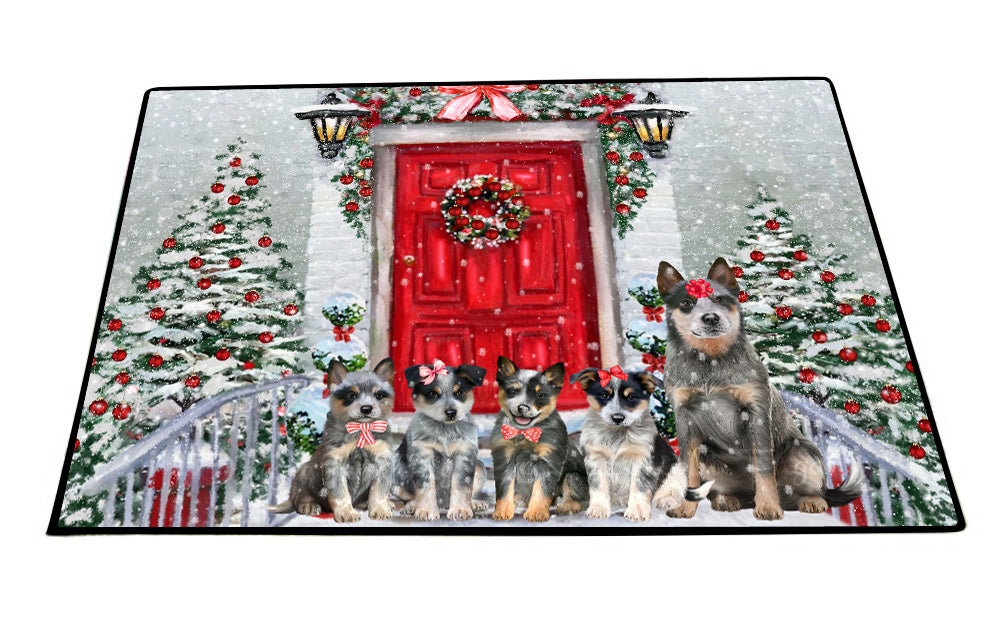 Christmas Holiday Welcome Blue Heeler Dogs Floor Mat- Anti-Slip Pet Door Mat Indoor Outdoor Front Rug Mats for Home Outside Entrance Pets Portrait Unique Rug Washable Premium Quality Mat