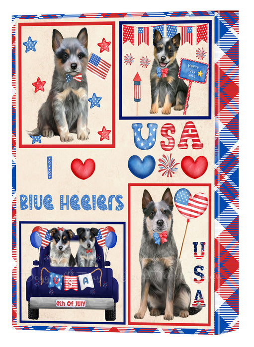 4th of July Independence Day I Love USA Blue Heeler Dogs Canvas Wall Art - Premium Quality Ready to Hang Room Decor Wall Art Canvas - Unique Animal Printed Digital Painting for Decoration